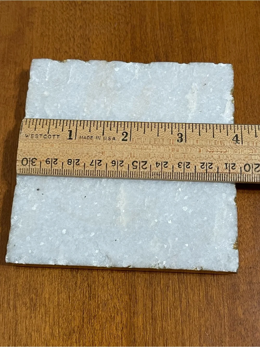 White Natural Stone Marble Sparkle Shimmery Square Coasters Gold Edges 4x4 4 Set